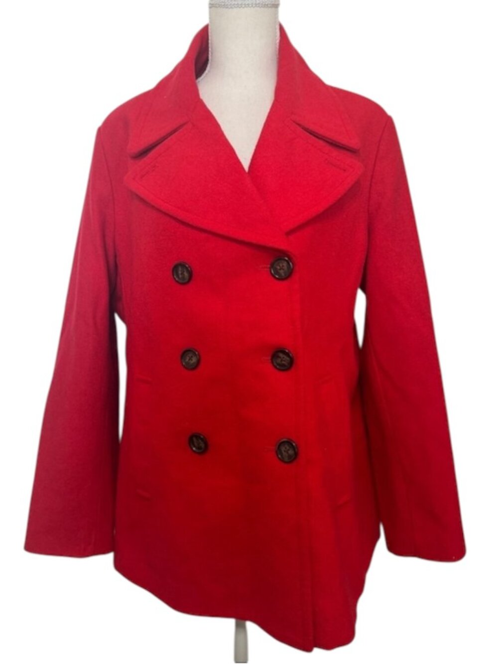 Old Navy Classic Red Double-Breasted Wool Peacoat Women's Size Large Red Holiday